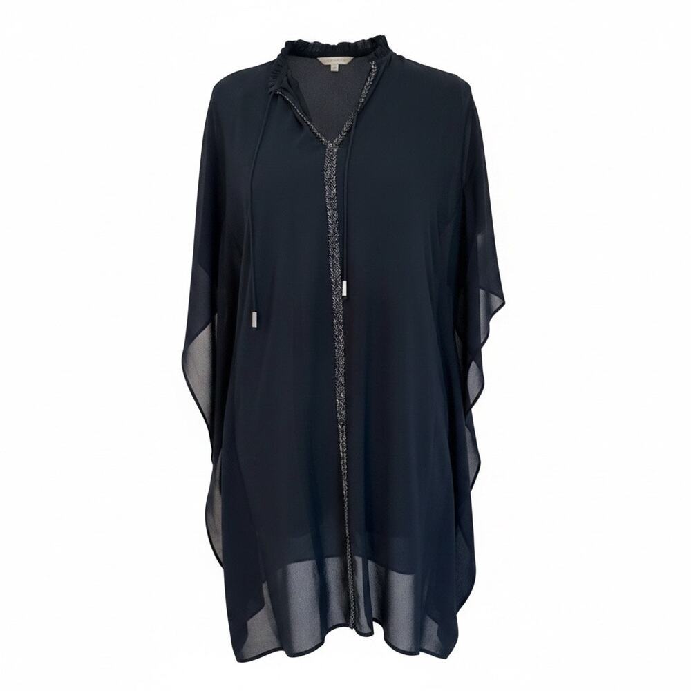 Badgley Mischka Navy Sheer Overlay Dress Elegant Classic Wedding Guest XS